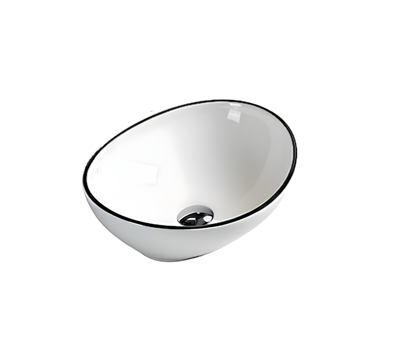 Vasque à Poser Arrondie – 40 X 33 Cm – Blanc Brillant Liseré Noir – Vera