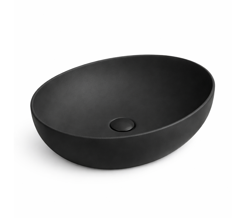 Vasque à Poser Arrondie – 52 X 39 Cm – Noir Mat – Elora
