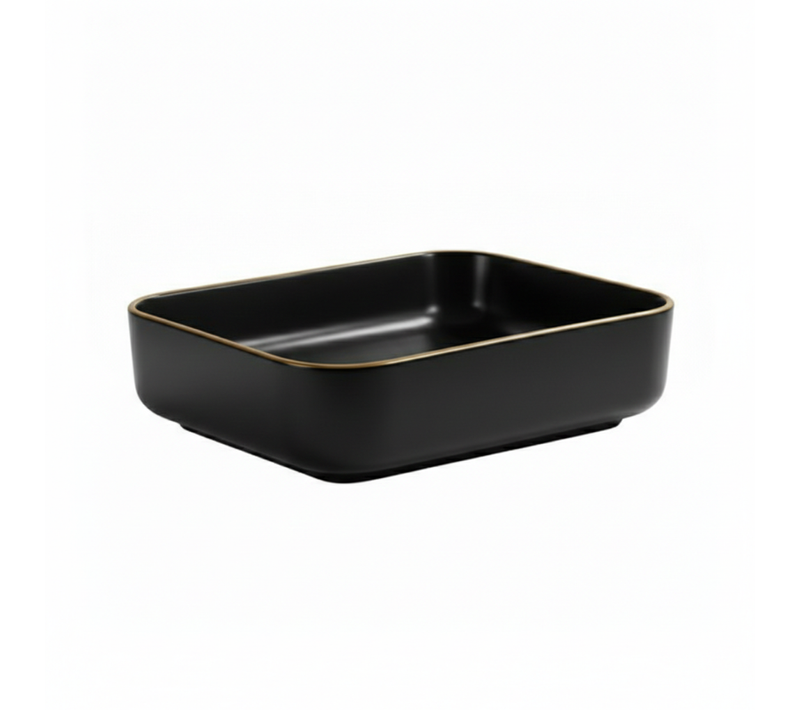 Vasque à Poser Rectangulaire – 50 X 39 Cm – Noir Mat Liseré Or – Auris