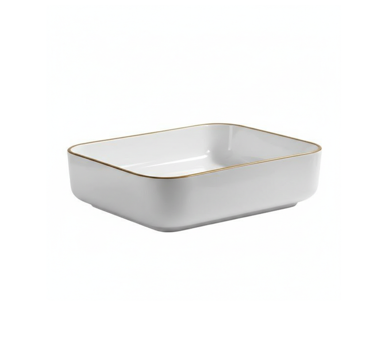 Vasque à Poser Rectangulaire – 50 X 39 Cm – Blanc Brillant Liseré Or – Auris