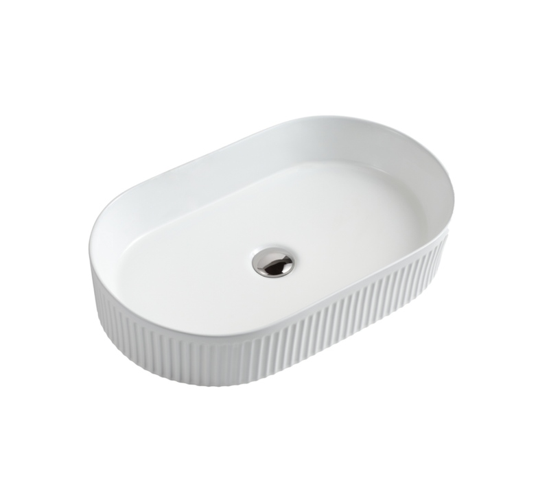Vasque à Poser Ovale – 58 X 36 Cm – Blanc Rainuré – Riva