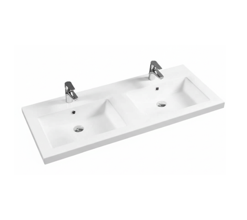 Double Vasque à Encastrer Rectangulaire - 120 X 46 Cm - Blanc Brillant - Livo