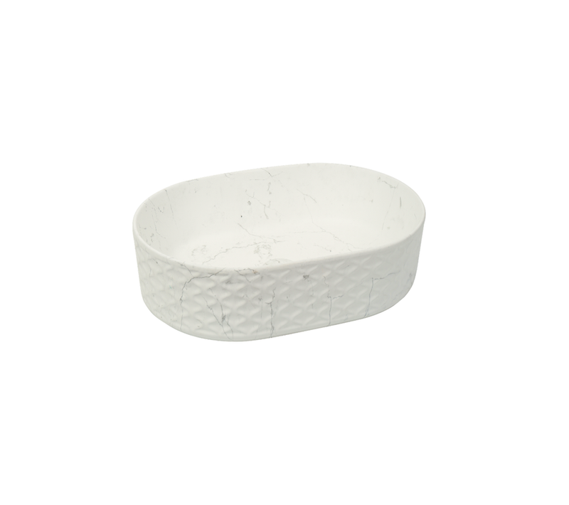 Vasque à Poser Ovale Relief – 50 X 35 Cm – Blanc Mat Marbre – Selia