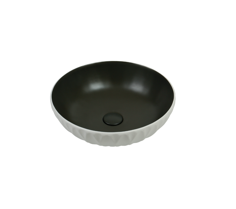 Vasque à Poser Ronde – 40 Cm – Blanc Et Noir – Akira