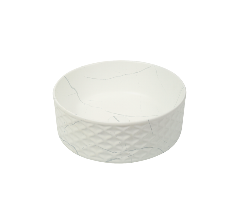 Vasque à Poser Ronde Relief– 38 X 38 Cm – Blanc Mat Marbre – Selia