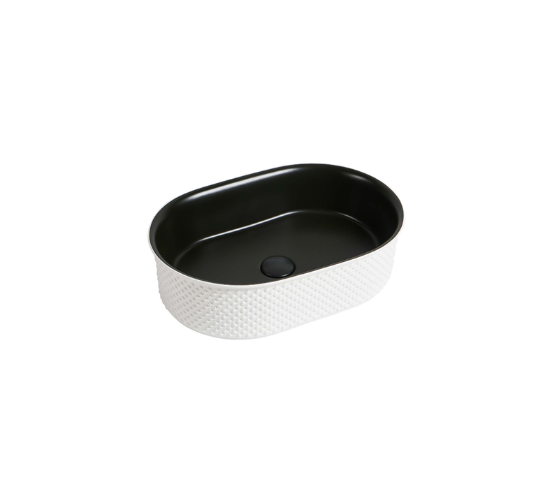 Vasque à Poser Ovale Capsule – 50 X 34 Cm – Noir Mat Blanc Piqué – Sasso