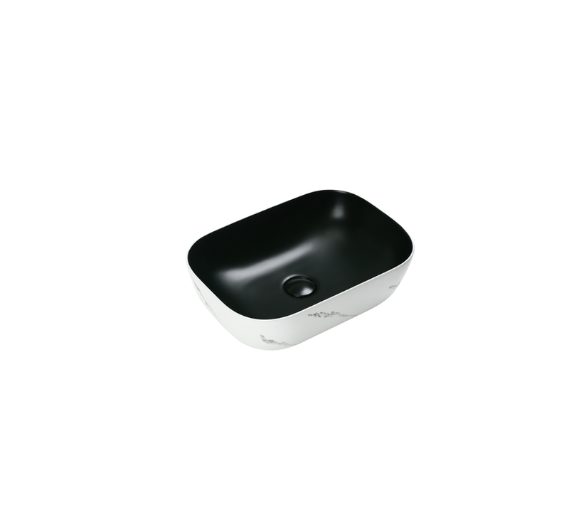 Vasque à Poser Rectangulaire – 47 X 33,5 Cm – Noir Mat Et Blanc Marbré – Valentina