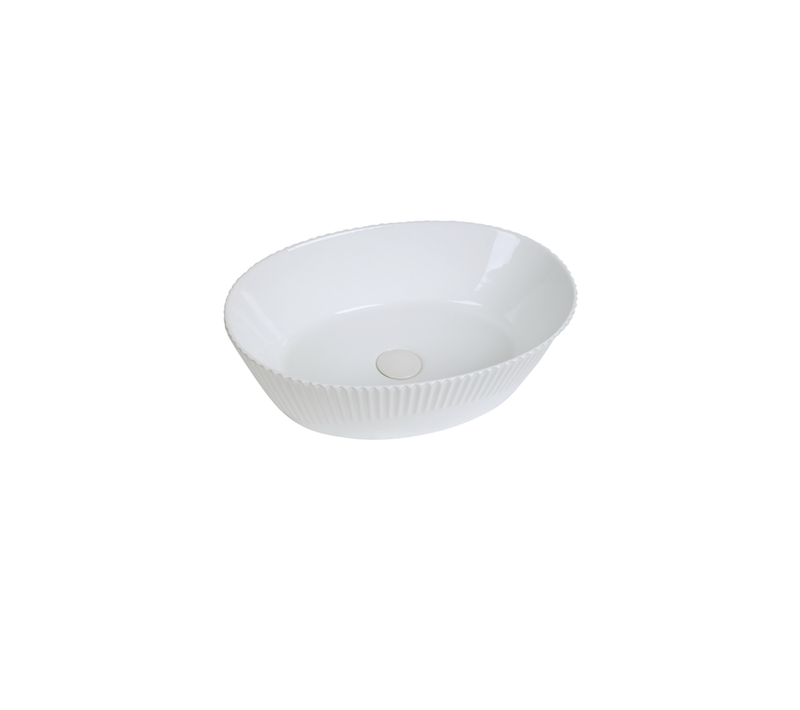 Vasque à Poser Ovale – 49,5 X 34 Cm – Blanc Brillant Rainurée – Isabella