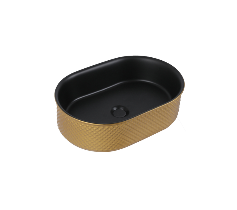 Vasque à Poser Ovale Capsule – 50 X 34 Cm – Noir Mat Doré Piqué – Goldi