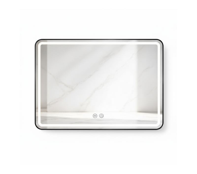 Miroir LED Rectangulaire - 80 X 60 Cm - Double Éclairage LED Façade Et Arrière - Noir - Valoria