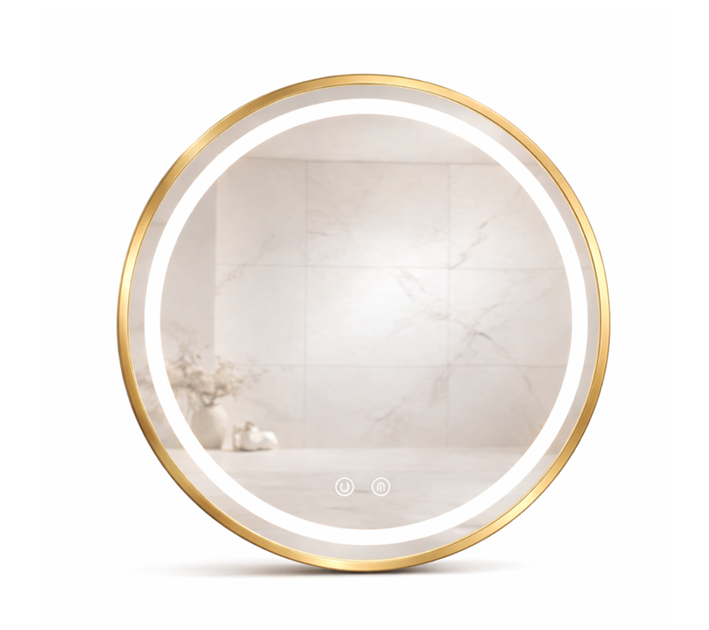 Miroir LED Rond - 60 X 60 Cm - Double Éclairage LED Façade Et Arrière - Or - Célina