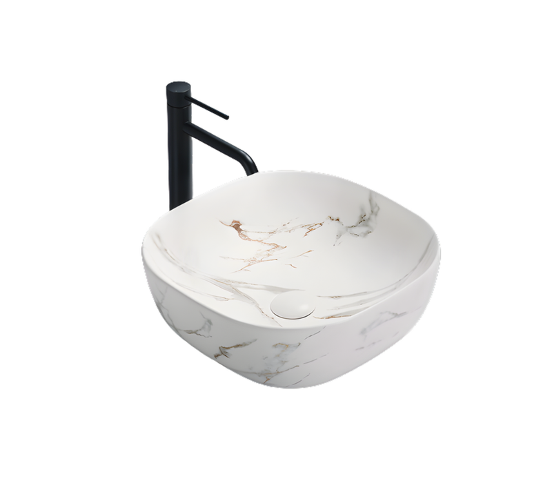 Vasque à Poser Carrée – 41,5 Cm – Blanc Mat Marbre – Franci