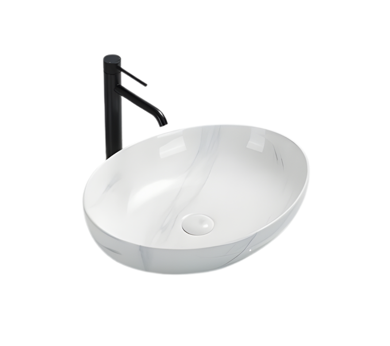 Vasque à Poser Ovale – 52 X 39,5 Cm – Blanc Brillant Marbre – Mia