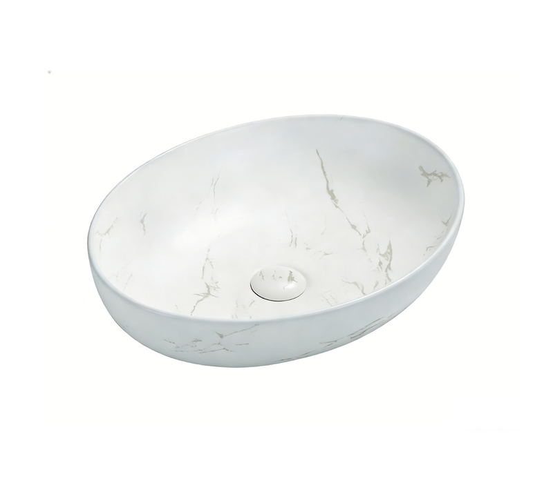 Vasque à Poser Ovale – 52 X 39,5 Cm – Blanc Mat Marbre – Candy