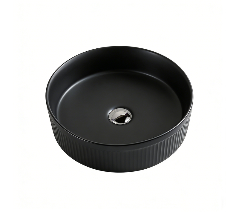 Vasque à Poser Ronde – 41,5 Cm – Noir Rainuré – Rivana