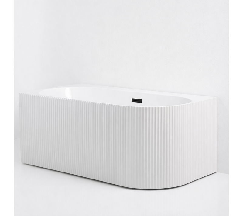 Baignoire D'angle Gauche - 150 X 75 Cm - Blanc Brillant Rainure Avec Bonde Noire - Perle