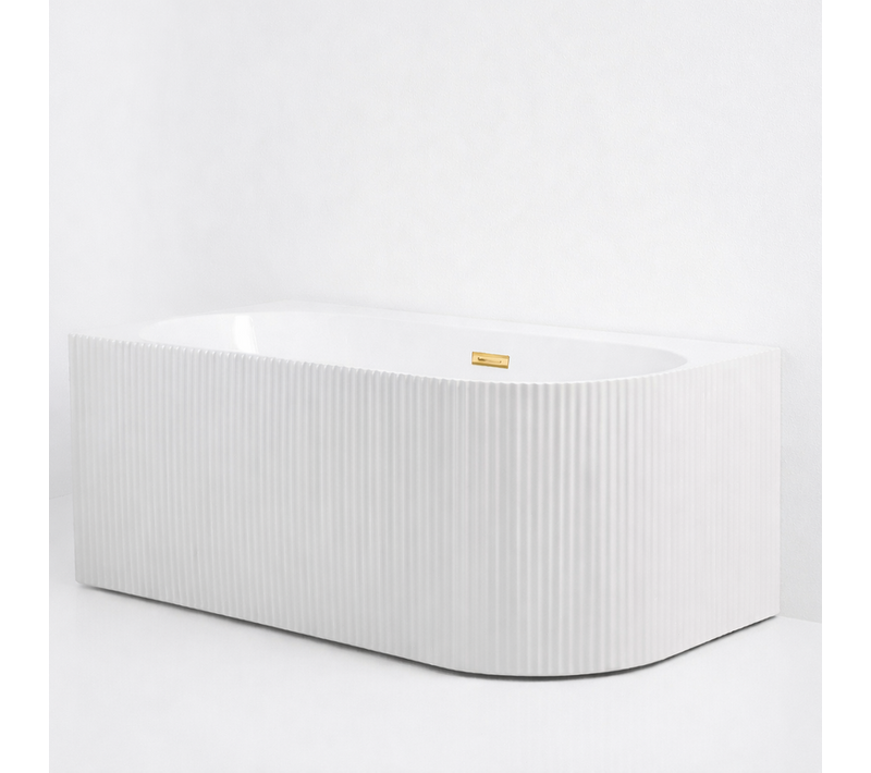 Baignoire D'angle Gauche - 150 X 75 Cm - Blanc Brillant Rainure Avec Bonde Doré - Perle