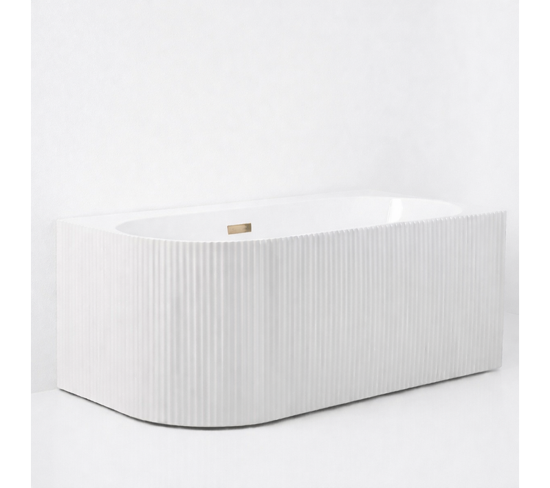 Baignoire D'angle Droite - 150 X 75 Cm - Blanc Brillant Rainure Avec Bonde Doré Brossé - Perle