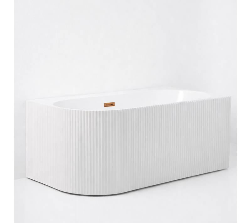 Baignoire D'angle Droite - 160 X 75 Cm - Blanc Brillant Rainure Avec Bonde Cuivre - Perle