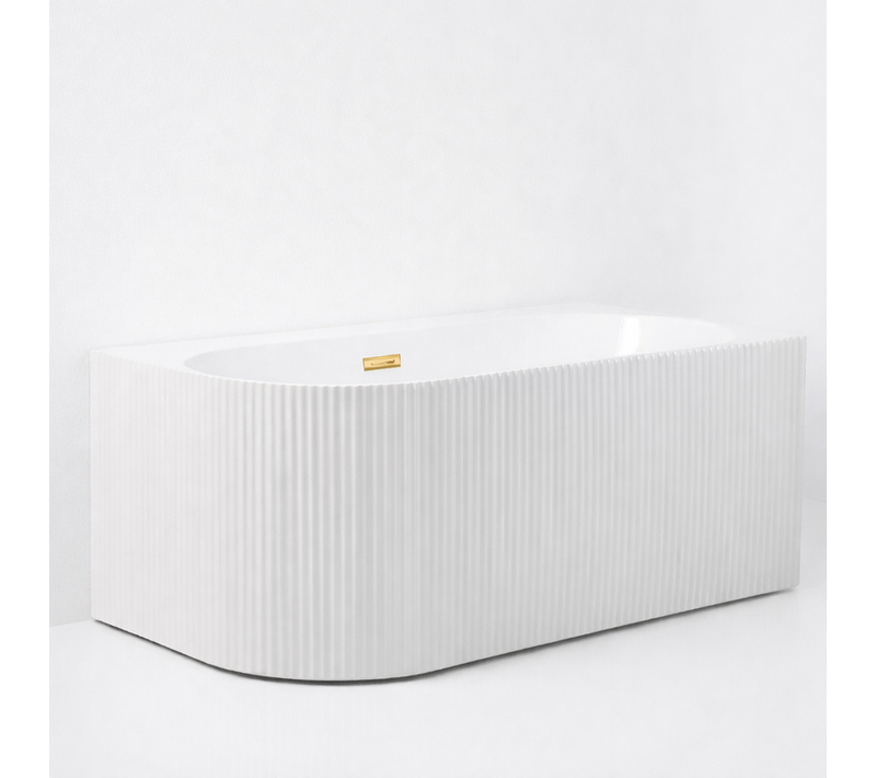 Baignoire D'angle Droite - 160 X 75 Cm - Blanc Brillant Rainure Avec Bonde Doré - Perle
