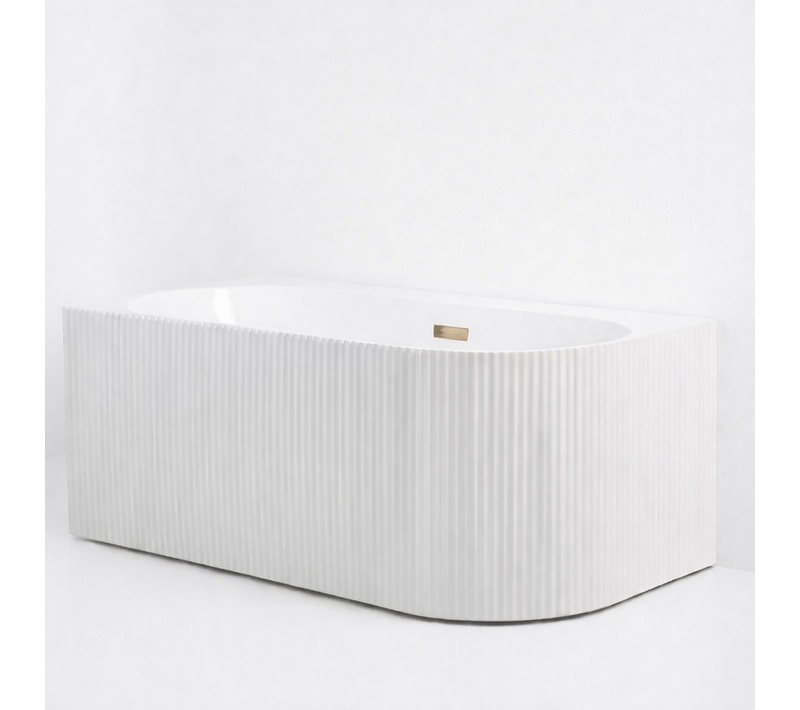 Baignoire D'angle Gauche Avec Bonde Dorée Brossée - 170 X 75 Cm - Blanc Brillant Rainuré - Perle