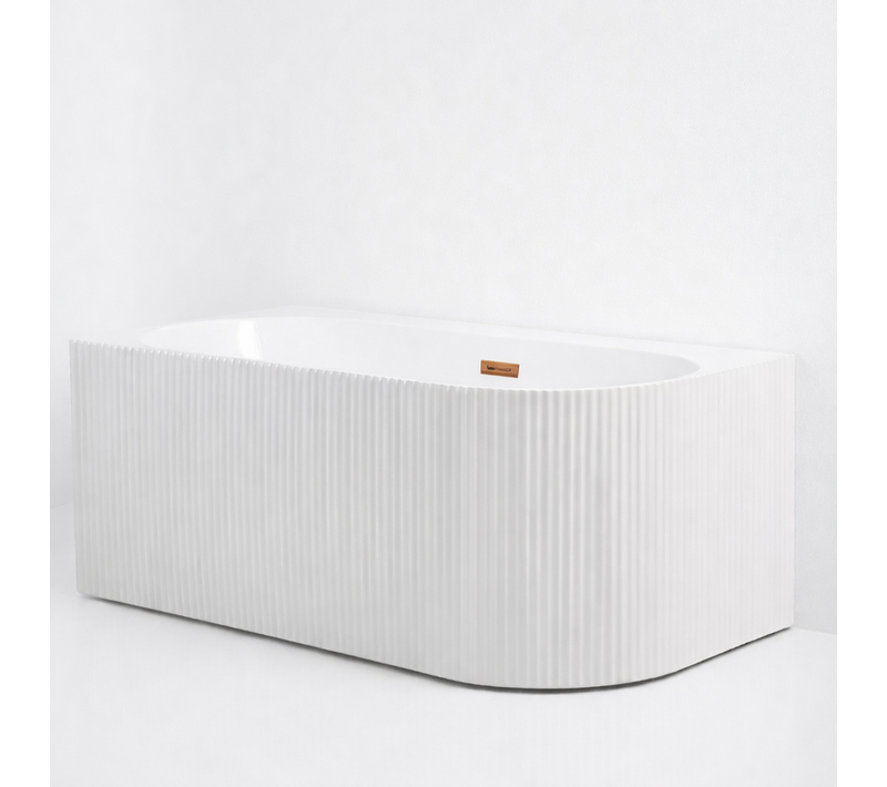 Baignoire D'angle Gauche Avec Bonde Cuivre - 170 X 75 Cm - Blanc Brillant Rainuré - Perle