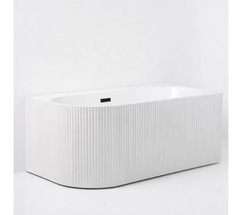 Baignoire D'angle Droite - 170 X 75 Cm - Blanc Brillant Rainure Avec Bonde Noire - Perle