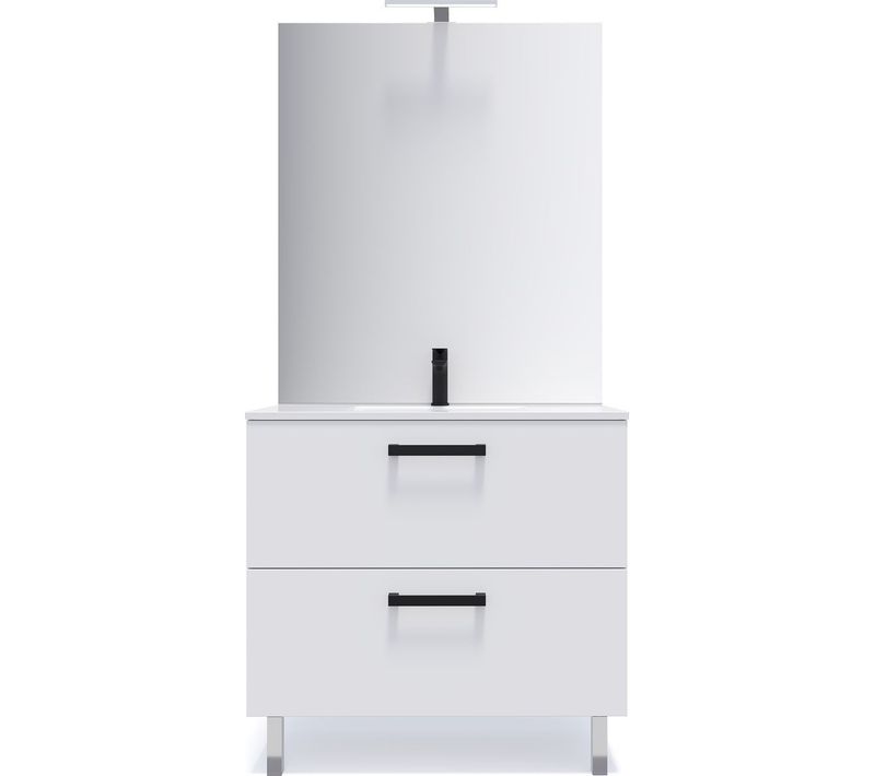 Meuble De Salle De Bain Vasque Intégrée 90cm 2 Tiroirs Blanc + Miroir - Chelsea