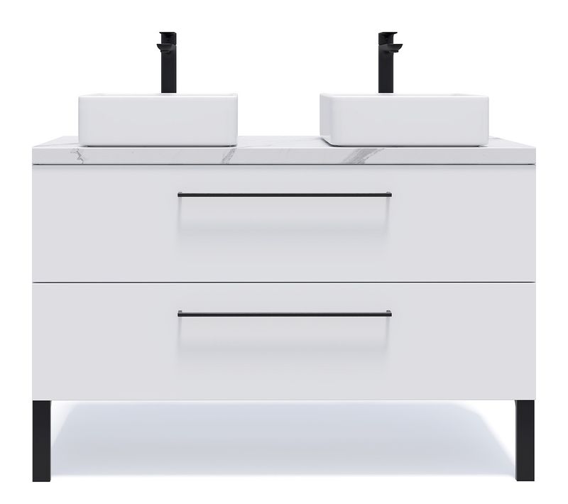 Meuble De Salle De Bain 2 Vasques Posées 120cm 2 Tiroirs Blanc - Glasgow