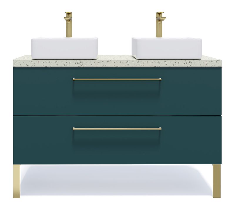 Meuble De Salle De Bain 2 Vasques Posées 120cm 2 Tiroirs Bleu - Glasgow