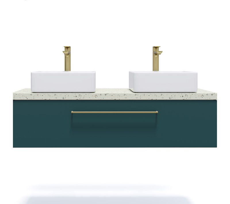 Meuble De Salle De Bain 2 Vasques Posées 120cm 1 Tiroir Bleu - Glasgow