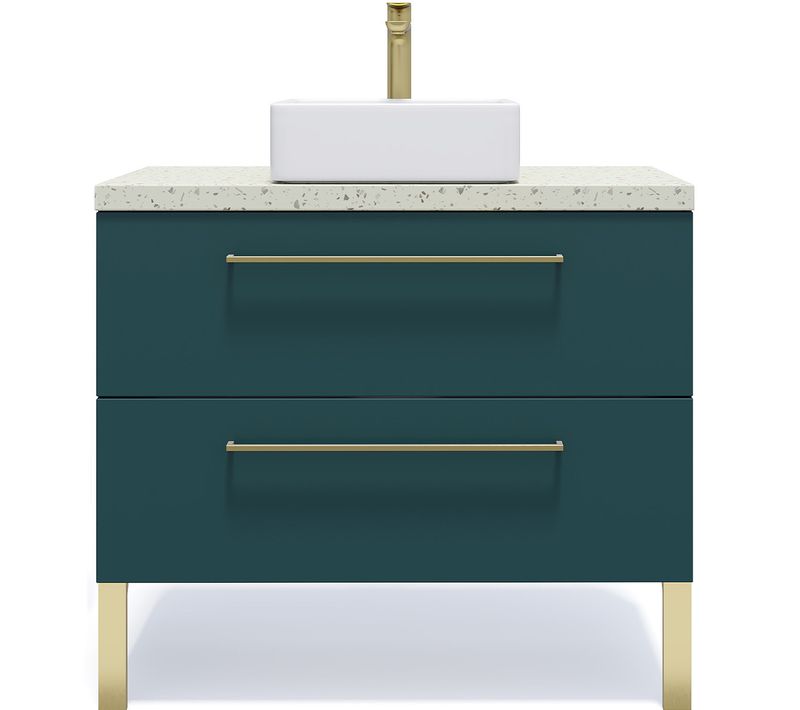 Meuble De Salle De Bain Vasque Posée 90cm 2 Tiroirs Bleu - Glasgow