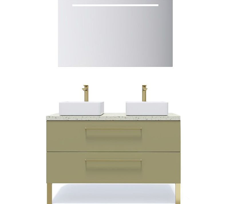 Meuble De Salle De Bain 2 Vasques Posées 120cm 2 Tiroirs Vert + Miroir - Glasgow