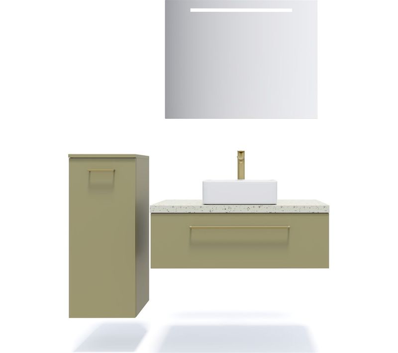 Ensemble Salle De Bain Vasque Posée 90cm 1 Tiroir Vert + Miroir + Colonne Gauche - Glasgow