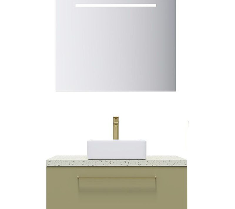 Meuble De Salle De Bain Vasque Posée 90cm 1 Tiroir Vert + Miroir - Glasgow