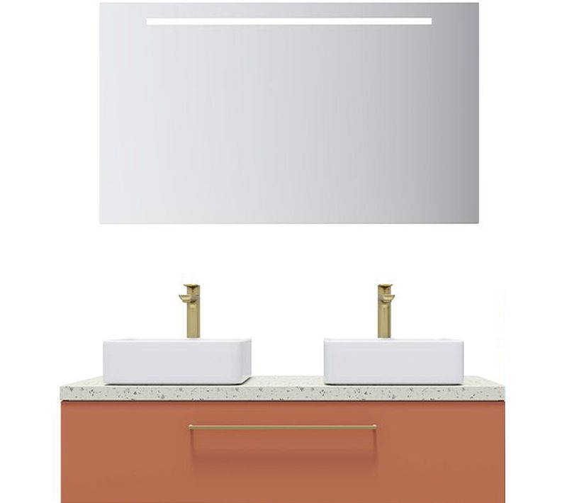 Meuble De Salle De Bain 2 Vasques Posées 120cm 1 Tiroir Terracotta + Miroir - Glasgow