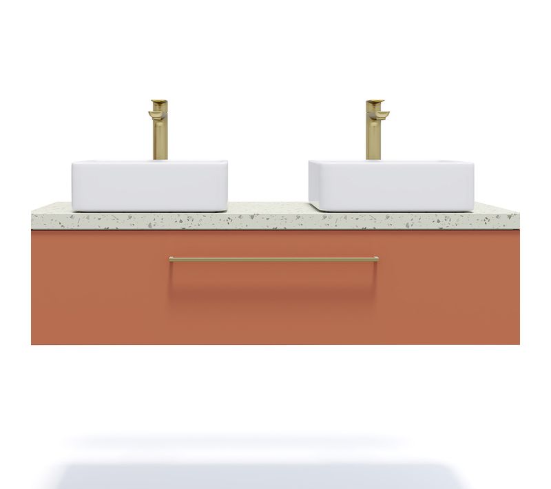 Meuble De Salle De Bain 2 Vasques Posées 120cm 1 Tiroir Terracotta - Glasgow
