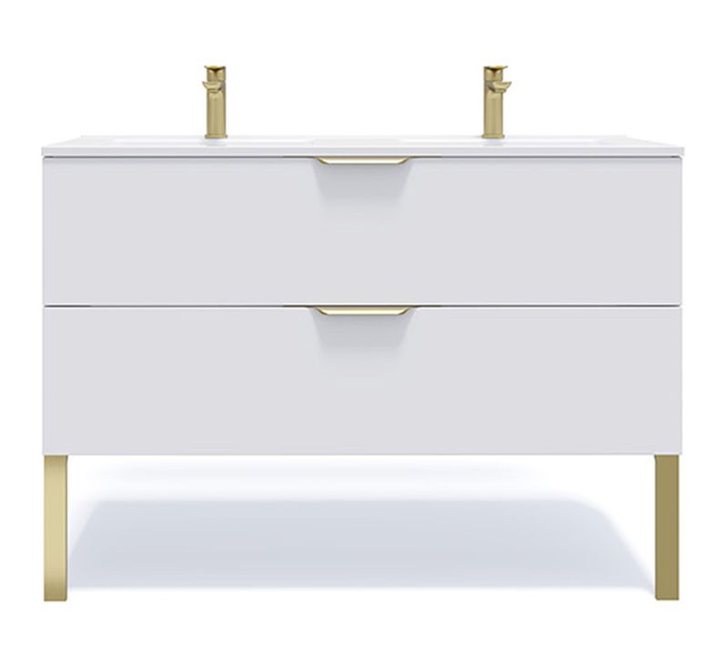 Meuble De Salle De Bain Double Vasque 120cm 2 Tiroirs Blanc - Venice