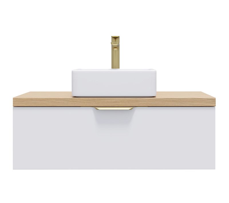 Meuble De Salle De Bain Vasque Posée 90cm 1 Tiroir Blanc - Venice