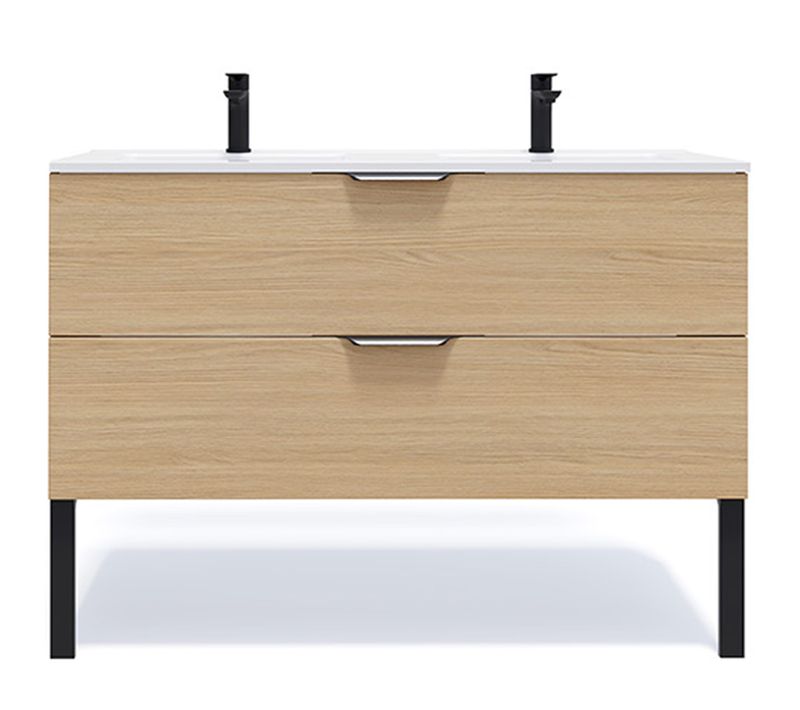 Meuble De Salle De Bain Double Vasque 120cm 2 Tiroirs Chêne - Venice