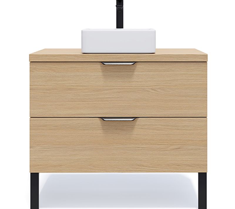 Meuble De Salle De Bain Vasque Posée 90cm 2 Tiroirs Chêne - Venice