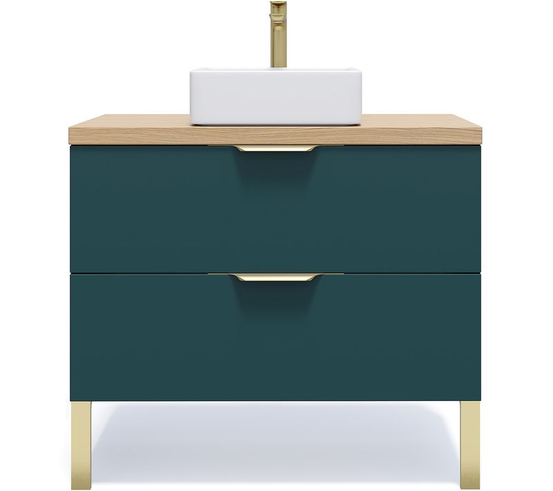 Meuble De Salle De Bain Vasque Posée 90cm 2 Tiroirs Bleu - Venice