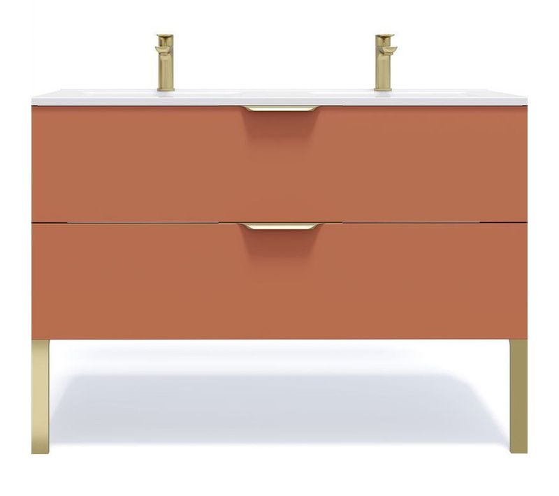 Meuble De Salle De Bain Double Vasque 120cm 2 Tiroirs Terracotta - Venice