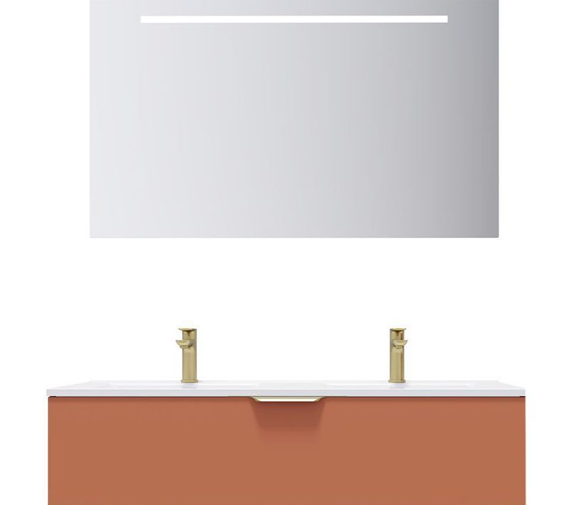 Meuble De Salle De Bain Double Vasque 120cm 1 Tiroir Terracotta + Miroir - Venice