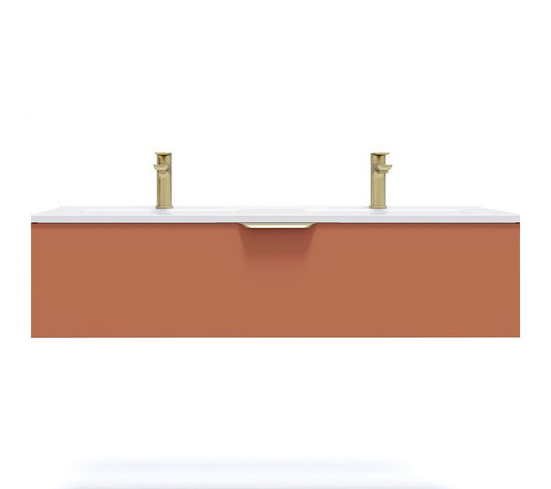 Meuble De Salle De Bain Double Vasque 120cm 1 Tiroir Terracotta - Venice