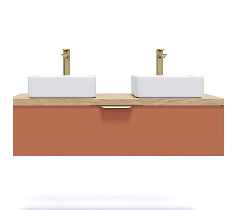 Meuble De Salle De Bain 2 Vasques Posées 120cm 1 Tiroir Terracotta - Venice
