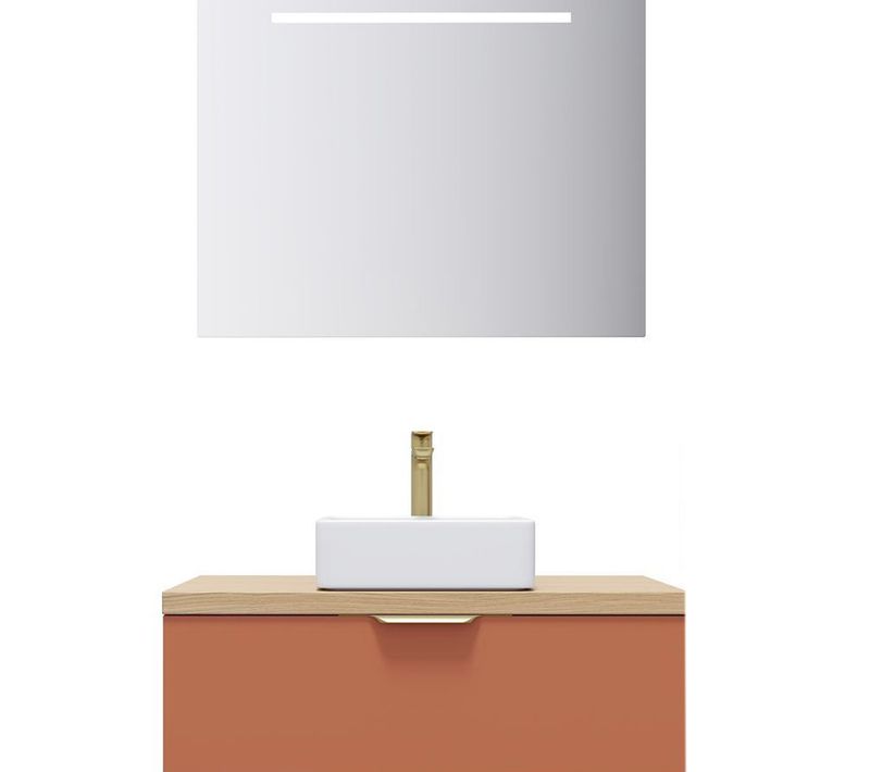Meuble De Salle De Bain Vasque Posée 90cm 1 Tiroir Terracotta + Miroir - Venice
