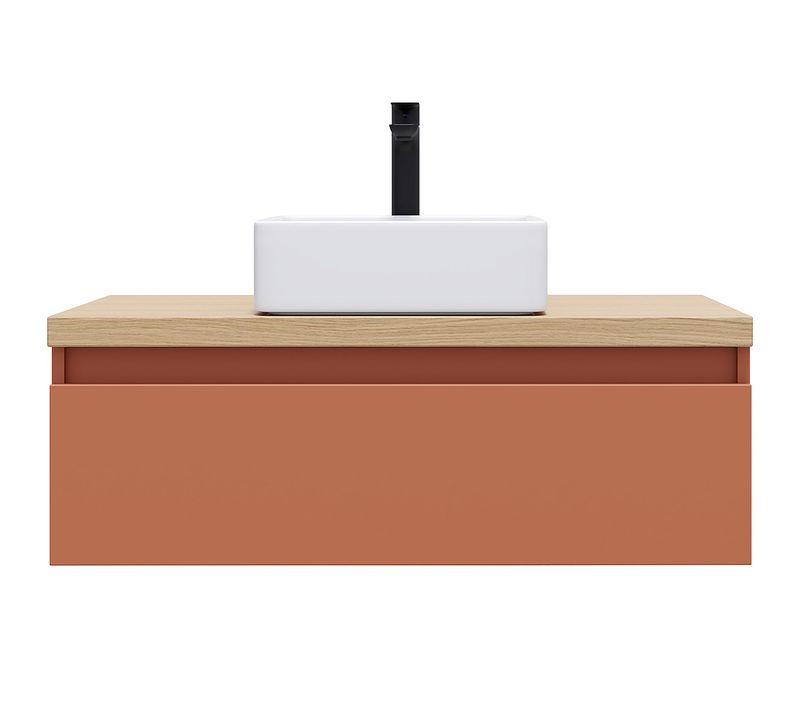 Meuble De Salle De Bain Vasque Posée 90cm 1 Tiroir Terracotta - Hudson