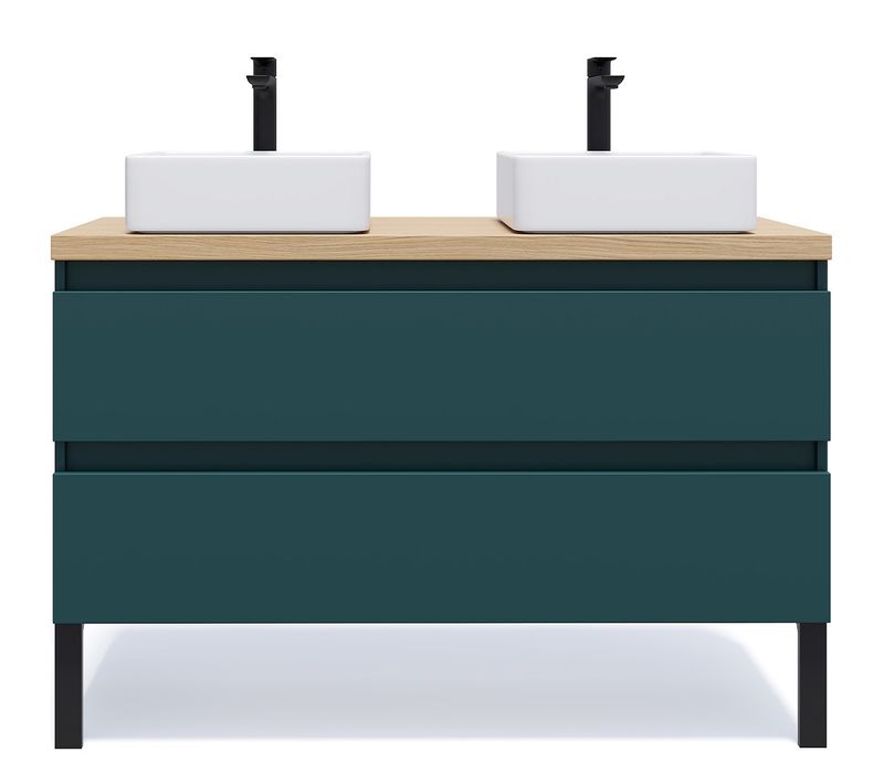 Meuble De Salle De Bain 2 Vasques Posées 120cm 2 Tiroirs Bleu - Hudson