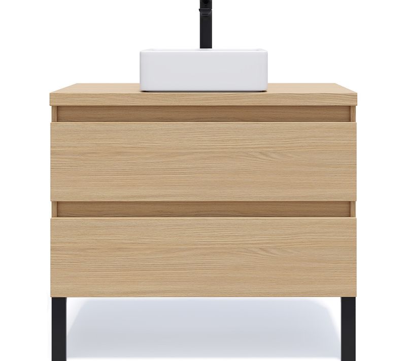 Meuble De Salle De Bain Vasque Posée 90cm 2 Tiroirs Chêne - Hudson